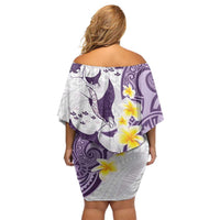 Maori Manta Ray Plumeria Deep Purple Family Matching Off Shoulder Short Dress and Hawaiian Shirt LT01 - Polynesian Pride