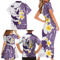 Maori Manta Ray Plumeria Deep Purple Family Matching Short Sleeve Bodycon Dress and Hawaiian Shirt LT01 - Polynesian Pride