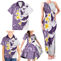 Maori Manta Ray Plumeria Deep Purple Family Matching Tank Maxi Dress and Hawaiian Shirt LT01 - Polynesian Pride