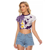 Maori Manta Ray Plumeria Deep Purple Raglan Cropped T Shirt
