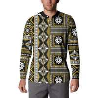Fiji Masi Tapa Pattern Yellow Button Sweatshirt - Polynesian Pride