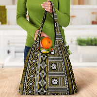 Fiji Masi Tapa Pattern Yellow Grocery Bag - Polynesian Pride