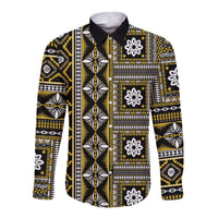 Fiji Masi Tapa Pattern Yellow Long Sleeve Button Shirt - Polynesian Pride