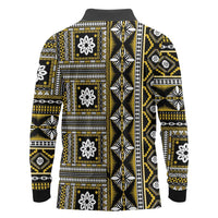 Fiji Masi Tapa Pattern Yellow Long Sleeve Polo Shirt - Polynesian Pride