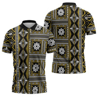 Fiji Masi Tapa Pattern Yellow Zipper Polo Shirt - Polynesian Pride