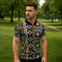 Fiji Masi Tapa Pattern Yellow Zipper Polo Shirt - Polynesian Pride