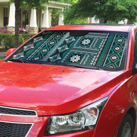 Fiji Masi Tapa Pattern Teal Auto Sun Shade - Polynesian Pride