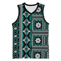 Fiji Masi Tapa Pattern Teal Basketball Jersey - Polynesian Pride