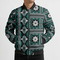 Fiji Masi Tapa Pattern Teal Bomber Puffer Jacket - Polynesian Pride
