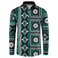 Fiji Masi Tapa Pattern Teal Button Sweatshirt - Polynesian Pride
