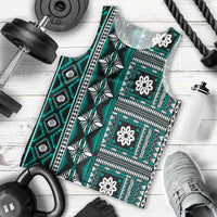 Fiji Masi Tapa Pattern Teal Men Tank Top - Polynesian Pride