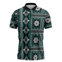 Fiji Masi Tapa Pattern Teal Zipper Polo Shirt - Polynesian Pride