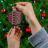 Fiji Masi Tapa Pattern Red Ceramic Ornament - Polynesian Pride