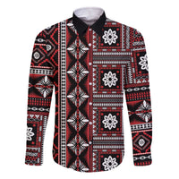 Fiji Masi Tapa Pattern Red Family Matching Off The Shoulder Long Sleeve Dress and Hawaiian Shirt - Polynesian Pride