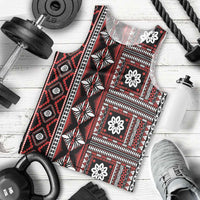 Fiji Masi Tapa Pattern Red Men Tank Top - Polynesian Pride