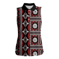 Fiji Masi Tapa Pattern Red Women Sleeveless Polo Shirt - Polynesian Pride
