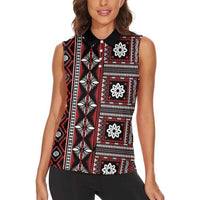 Fiji Masi Tapa Pattern Red Women Sleeveless Polo Shirt - Polynesian Pride