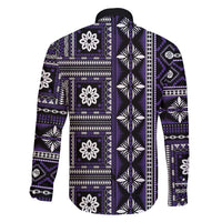 Fiji Masi Tapa Pattern Purple Family Matching Off Shoulder Short Dress and Hawaiian Shirt - Polynesian Pride