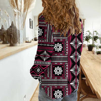 Fiji Masi Tapa Pattern Pink Women Casual Shirt - Polynesian Pride