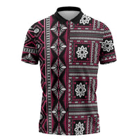 Fiji Masi Tapa Pattern Pink Zipper Polo Shirt - Polynesian Pride