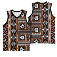 Fiji Masi Tapa Pattern Orange Basketball Jersey - Polynesian Pride