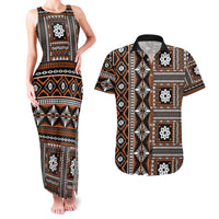 Fiji Masi Tapa Pattern Orange Couples Matching Tank Maxi Dress and Hawaiian Shirt LT01 Orange - Polynesian Pride