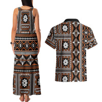 Fiji Masi Tapa Pattern Orange Couples Matching Tank Maxi Dress and Hawaiian Shirt LT01 - Polynesian Pride