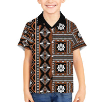 Fiji Masi Tapa Pattern Orange Family Matching Off The Shoulder Long Sleeve Dress and Hawaiian Shirt - Polynesian Pride