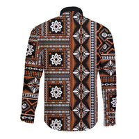 Fiji Masi Tapa Pattern Orange Long Sleeve Button Shirt - Polynesian Pride