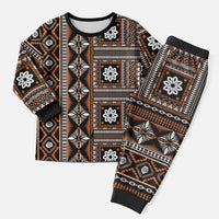 Fiji Masi Tapa Pattern Orange Christmas Pajama Set - Polynesian Pride