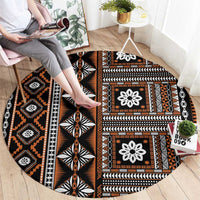 Fiji Masi Tapa Pattern Orange Round Carpet - Polynesian Pride