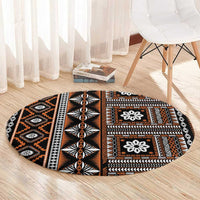 Fiji Masi Tapa Pattern Orange Round Carpet - Polynesian Pride
