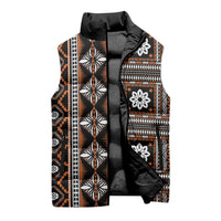 Fiji Masi Tapa Pattern Orange Sleeveless Puffer Jacket - Polynesian Pride
