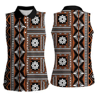Fiji Masi Tapa Pattern Orange Women Sleeveless Polo Shirt - Polynesian Pride