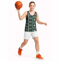 Fiji Masi Tapa Pattern Green Basketball Jersey - Polynesian Pride