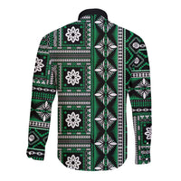 Fiji Masi Tapa Pattern Green Long Sleeve Button Shirt - Polynesian Pride