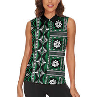 Fiji Masi Tapa Pattern Green Women Sleeveless Polo Shirt - Polynesian Pride