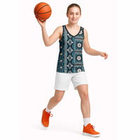Fiji Masi Tapa Pattern Blue Basketball Jersey - Polynesian Pride