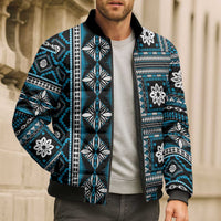 Fiji Masi Tapa Pattern Blue Bomber Puffer Jacket - Polynesian Pride
