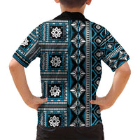 Fiji Masi Tapa Pattern Blue Family Matching Puletasi and Hawaiian Shirt - Polynesian Pride