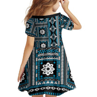Fiji Masi Tapa Pattern Blue Family Matching Short Sleeve Bodycon Dress and Hawaiian Shirt - Polynesian Pride