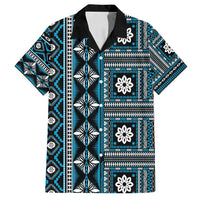 Fiji Masi Tapa Pattern Blue Family Matching Summer Maxi Dress and Hawaiian Shirt - Polynesian Pride