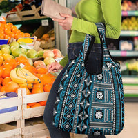 Fiji Masi Tapa Pattern Blue Grocery Bag - Polynesian Pride