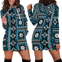 Fiji Masi Tapa Pattern Blue Hoodie Dress - Polynesian Pride
