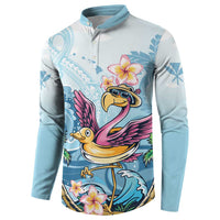 Hawaii Flamingo Button Sweatshirt Plumeria Tropical Beach
