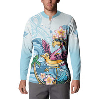 Hawaii Flamingo Button Sweatshirt Plumeria Tropical Beach