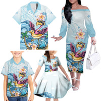 Hawaii Flamingo Family Matching Off The Shoulder Long Sleeve Dress and Hawaiian Shirt Plumeria Tropical Beach LT01 - Polynesian Pride