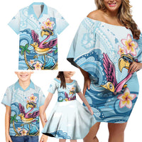 Hawaii Flamingo Family Matching Off Shoulder Short Dress and Hawaiian Shirt Plumeria Tropical Beach LT01 - Polynesian Pride