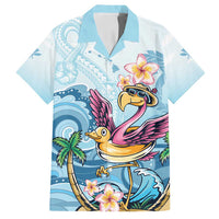 Hawaii Flamingo Family Matching Puletasi and Hawaiian Shirt Plumeria Tropical Beach LT01 Dad's Shirt - Short Sleeve Blue - Polynesian Pride