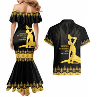 Haiti Neg Marron Gold Couples Matching Mermaid Dress and Hawaiian Shirt Lespwa pa anyen san aksyon LT01 - Polynesian Pride